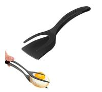 BNXF 1 Pcs Silicone Egg Tongs Flipper Spatula,Silicone Egg Spatula 2 in 1 Grip and Flip Spatula,Fried Egg Flipper Spatula,Frying Turning Grilling Kitchen Cooking Tool for Flipping Omelette,Pancake(Black)