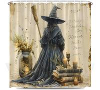 BNYARH Witch Shower Curtain Vintage Witchcraft Mystery Magic Halloween Spooky Fall Holiday Polyester Fabric Bathroom Decor Set with Hooks 70X70 Inch