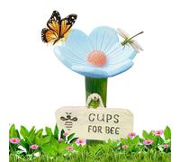 BnyHjir 2 Pieces Flower Shaped Bee Cup, 11x6.5cm Resin Flower Shaped Bee Watering Station, Colorful Flowers Pollinator Drinking Feeder With Stake Base, Outdoor Waterer For Outdoor Courtyard Decor