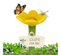 BnyHjir 2 Pieces Flower Shaped Bee Cup, 11x6.5cm Resin Flower Shaped Bee Watering Station, Colorful Flowers Pollinator Drinking Feeder With Stake Base, Outdoor Waterer For Outdoor Courtyard Decor