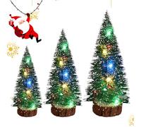 BnyHjir 3 Pieces Mini Christmas Tree With Lights, Table Top Christmas Tree With Colorful Lights And Snow Decoration Battery Operated Mini Artificial C-hristmas Tr-ee For Home Office Desktop Ch-ristmas