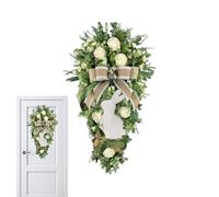 BnyHjir Artificial Rabbit Garland In Teardrop Shape, 50x25cm ABS Teardrop Bunny Garland, Spring Holiday Teardrops Wreath, Easter Wreath For Front Door, Patio, Window