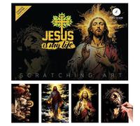 BnyHjir Scratch Paper Art | Jesus Scratch Painting - 1 Set Creative Art Crafts Scratchboard Activities for Adults Kids 3 Years Old and + Friends Men Women Birthday Teens