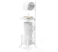 BO-24B-W Simple Houseware English Style Toilet Tissue Roll Holder Stand with Shelf White