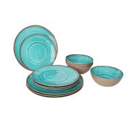 Bo-Camp - Tableware - 100% Melamine - 12 pieces - Halo - Aqua/Terracotta