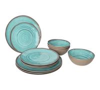 Bo-Camp - Tableware - 100% Melamine - 12 pieces - Halo - Aqua/Terracotta
