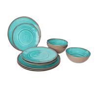 Bo-Camp - Tableware - 100% Melamine - 12 pieces - Halo - Aqua/Terracotta
