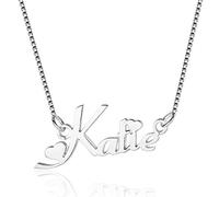 Bo&Pao Name Necklace with Cute Heart in 925 Sterling Silver with 1 Name, Personalized 18k Rose Gold and 18 K Gold Plated Silver Necklace with 1 Name