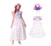 Bo Peep Costume Cosplay, Shepherdess Cosplay Outfit, Polka Dot Dress for Halloween (Pink, L)