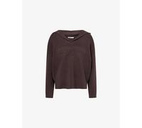 Bo+Tee Womens Bo+Tee Logo-Embossed Ribbed Knitted Hoody Brown L
