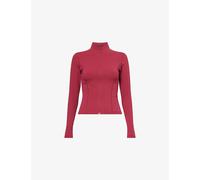 Bo+Tee Womens Bo+Tee Slim-Fit High-Neck Stretch-Woven Track Jacket Burgundy L