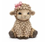 Bo the Lamb Ornament - Adorable Rustic Resin Sheep Figurine with Pink Bow, Farmhouse Animal Statue for Shelf or Mantel, Handcrafted Cottage Décor Gift for Mum, Friend or Loved One