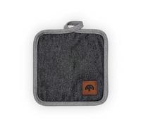 BO877002 Barbary & Oak Denim Pot Holder with Leather Details, Hanging Loop, 20cm, Blue