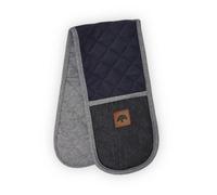 BO877003 Barbary & Oak Denim Double Oven Glove with Leather Detail, Quilted Stitching, Blue