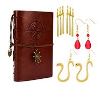 Boa Hancock Earrings Zoro Ear Studs Set Anime OP Jewelry Accessory Leather Bound Pirate Journal Writing Notebook with Stickers 14 Pcs