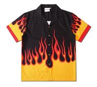 BOAEUR Women Flame Button Down Shirts Short Sleeve Men Bowling 3D Graphic Tops Print, Yellow, S