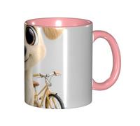 BOAIHH Classic Style Big Eyed Puppy Ceramic Mug Leisure Simple for Work Home Smooth Practical Easy to Clean Pink Cup