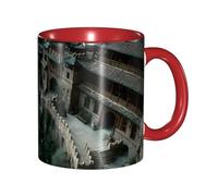 BOAIHH Classic Style Building On The Cliff Ceramic Mug Leisure Simple for Work Home Smooth Practical Easy to Clean Red Cup