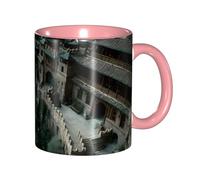 BOAIHH Classic Style Building On The Cliff Ceramic Mug Leisure Simple for Work Home Smooth Practical Easy to Clean Pink Cup