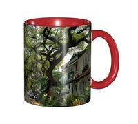 BOAIHH Classic Style Fallen Leaf Path Ceramic Mug Leisure Simple for Work Home Smooth Practical Easy to Clean Red Cup