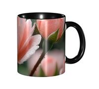 BOAIHH Classic Style Flesh Pink Orchid Ceramic Mug Leisure Simple for Work Home Smooth Practical Easy to Clean Black Cup