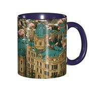 BOAIHH Classic Style Flowers Flying All Over Ceramic Mug Leisure Simple for Work Home Smooth Practical Easy to Clean Navy Blue Cup