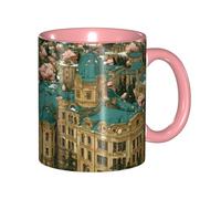 BOAIHH Classic Style Flowers Flying All Over Ceramic Mug Leisure Simple for Work Home Smooth Practical Easy to Clean Pink Cup