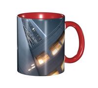 BOAIHH Classic Style High-Rise Buildings At Night Ceramic Mug Leisure Simple for Work Home Smooth Practical Easy to Clean Red Cup