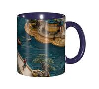 BOAIHH Classic Style Mountains and Rivers Ceramic Mug Leisure Simple for Work Home Smooth Practical Easy to Clean Navy Blue Cup