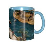 BOAIHH Classic Style Mountains and Rivers Ceramic Mug Leisure Simple for Work Home Smooth Practical Easy to Clean Sky Blue Cup