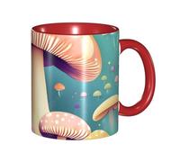 BOAIHH Classic Style Pretty Little Mushrooms Ceramic Mug Leisure Simple for Work Home Smooth Practical Easy to Clean Red Cup