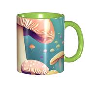 BOAIHH Classic Style Pretty Little Mushrooms Ceramic Mug Leisure Simple for Work Home Smooth Practical Easy to Clean Green Cup