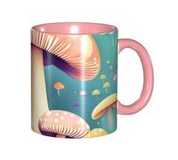 BOAIHH Classic Style Pretty Little Mushrooms Ceramic Mug Leisure Simple for Work Home Smooth Practical Easy to Clean Pink Cup