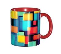 BOAIHH Classic Style Square Geometry Diagram Ceramic Mug Leisure Simple for Work Home Smooth Practical Easy to Clean Red Cup