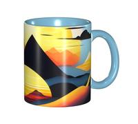 BOAIHH Classic Style Sunrise Mountain Ceramic Mug Leisure Simple for Work Home Smooth Practical Easy to Clean Sky Blue Cup