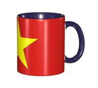 BOAIHH Classic Style Vietnamese Flag Ceramic Mug Leisure Simple for Work Home Smooth Practical Easy to Clean Navy Blue Cup