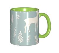 BOAIHH Classic Style White Fawn Ceramic Mug Leisure Simple for Work Home Smooth Practical Easy to Clean Green Cup