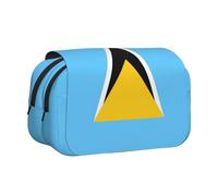 BOAIHH Flag of Saint Lucia Double Clamshell Pen Case Full-Width Printing Suitable for Sketching Traveling and School