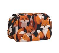 BOAIHH Lots of Cartoon Little Foxes Double Clamshell Pen Case Full-Width Printing Suitable for Sketching Traveling and School