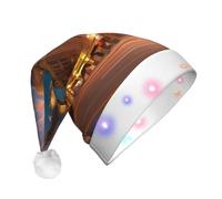 BOAIHH Plush LED Santa Christmas Hat for Exquisite Fiery Red Street Print Soft Blinking Fashion Festival Party Accessory