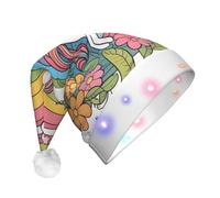 BOAIHH Plush LED Santa Christmas Hat for Exquisite Pretty rainbows and unicorns Print Soft Blinking Fashion Festival Party Accessory