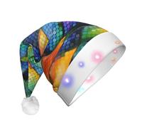 BOAIHH Plush LED Santa Christmas Hat for Exquisite Rainbow Fish Scale Print Soft Blinking Fashion Festival Party Accessory