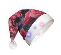 BOAIHH Plush LED Santa Christmas Hat for Exquisite roses by the sea Print Soft Blinking Fashion Festival Party Accessory