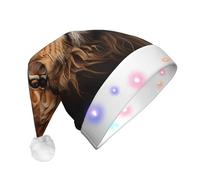 BOAIHH Plush LED Santa Christmas Hat for Exquisite The Lion's Gaze Print Soft Blinking Fashion Festival Party Accessory