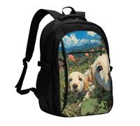 BOAIHH Puppies Playing On The Lawn Large Capacity Backpack Computer Independent Compartment Pressure Relief Design Work Commuting