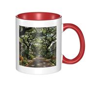 BOAIHH Red Ceramic Mugs with Unique Fallen Leaf Path Print Smooth and Durable Design for Home Office Daily Use