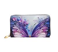 BOAIHH Simple Wallet for Unisex Stylish Card Holder with Exquisite Purple Butterfly Flowers Pattern and Multiple Partition