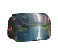 BOAIHH The City on The Water Double Clamshell Pen Case Full-Width Printing Suitable for Sketching Traveling and School