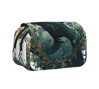 BOAIHH The Green Flying Fish Double Clamshell Pen Case Full-Width Printing Suitable for Sketching Traveling and School