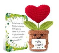 BOAITE Small Lucky Charm Knitted Forget-Me-Not Encouraging Gifts, Positive Potato German Replacement, Gifts for School (Red Heart-Shaped Flowers)
